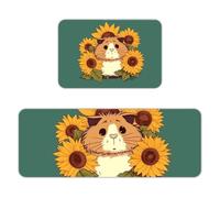 Kitchen Rugs Sets of 2,Non Slip Washable Kitchen Mats for Floor,Thick Soft Kitchen Runner Rugs Comfort Standing Desk Mat Sunflower Hamster Cartoon Carpet for Laundry, Sink, Office, Home, 17"x47"+16"x2