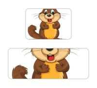 Kitchen Rugs Sets of 2,Non Slip Washable Kitchen Mats for Floor,Thick Soft Kitchen Runner Rugs Comfort Standing Desk Mat Cartoon Animated Beaver Carpet for Laundry, Sink, Office, Home, 17"x47"+16"x24"