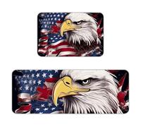 Kitchen Rugs Sets of 2,Non Slip Washable Kitchen Mats for Floor,Thick Soft Kitchen Runner Rugs Comfort Standing Desk Mat America US Flag Bald Eagle Carpet for Laundry, Sink, Office, Home, 17"x47"+16"x