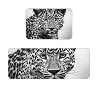 Kitchen Rugs Sets of 2,Non Slip Washable Kitchen Mats for Floor,Thick Soft Kitchen Runner Rugs Comfort Standing Desk Mat Black White Leopard Animal Carpet for Laundry, Sink, Office, Home, 17"x47"+16"x