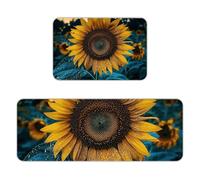 Kitchen Rugs Sets of 2,Non Slip Washable Kitchen Mats for Floor,Thick Soft Kitchen Runner Rugs Comfort Standing Desk Mat The Most Beautiful Sunflower Carpet for Laundry, Sink, Office, Home, 17"x47"+16