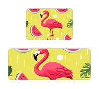 Kitchen Rugs Sets of 2,Non Slip Washable Kitchen Mats for Floor,Thick Soft Kitchen Runner Rugs Comfort Standing Desk Mat Flamingo And Watermelon Carpet for Laundry, Sink, Office, Home, 17"x47"+16"x24"
