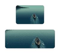 Kitchen Rugs Sets of 2,Non Slip Washable Kitchen Mats for Floor,Thick Soft Kitchen Runner Rugs Comfort Standing Desk Mat Boat Rowing Lake Carpet for Laundry, Sink, Office, Home, 17"x47"+16"x24"