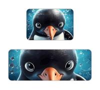 Kitchen Rugs Sets of 2,Non Slip Washable Kitchen Mats for Floor,Thick Soft Kitchen Runner Rugs Comfort Standing Desk Mat Big Eyed Penguin Carpet for Laundry, Sink, Office, Home, 17"x47"+16"x24"