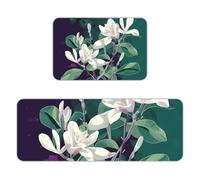 Kitchen Rugs Sets of 2,Non Slip Washable Kitchen Mats for Floor,Thick Soft Kitchen Runner Rugs Comfort Standing Desk Mat Blooming Beautiful Flowers Carpet for Laundry, Sink, Office, Home, 17"x47"+16"x