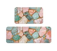Kitchen Rugs Sets of 2, Rubber Backed Kitchen Rugs Non Slip, Machine Washable, Absorbent Soft Floor Mat Set, Comfort Kitchen Runner Rug for Hallway, Entryway, Laundry (Marble) 60x90cm+60x180cm kr-1001