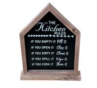 Kitchen Rules Decorative Sign, Rustic Wooden House Frame, Black Chalkboard Style, 24 x 18.8 cm