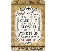 Kitchen Rules If You Dirty It Clean It If You Open It Close It If You Spill It Wipe It Up Vintage Look Metal 20X30 CM Decoration Crafts Sign for Home Kitchen Bathroom Farm Wall Decor