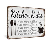 Kitchen Rules Metal Funny Aluminum Sign Wall Decor for Kitchen, Dining Room, Cafe - 8x12 Inches Vintage Kitchen Decorative Sign with Humorous Rules (25199)