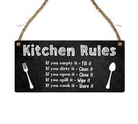 Kitchen Rules Sign - MDF Wooden Plaque for Home Kitchens - Fun Kitchen Etiquette Reminder, Ideal for Family Kitchens, Rustic Home Decor with Fork & Spoon Design (Large: 29 cm (H) × 13.5 cm (W))