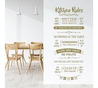 Kitchen Rules - Wash Your Hands, No Phones on The Table, Help The Cook - Decal Wall Sticker [Gold]