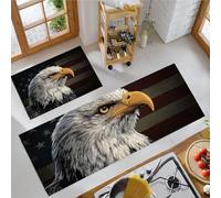 Kitchen Runner Rug 2 Pieces, Absorbent Bald Eagle Kitchen Mats with Nonslip Backed American Flag Carpet Rugs Soft & Machine Washable, 50x80cm+50x150cm Black And White