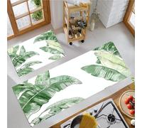 Kitchen Runner Rug 2 Pieces, Absorbent Hand-Painted Banana Leaves Kitchen Mats with Nonslip Backed Minimalist Style Carpet Rugs Soft & Machine Washable, 40x60cm+40x120cm Green