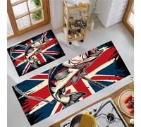Kitchen Runner Rug 2 Pieces, Absorbent Largemouth Bass Kitchen Mats with Nonslip Backed British Flag Carpet Rugs Soft & Machine Washable, 40x60cm+40x120cm Navy Blue