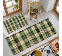 Kitchen Runner Rug 2 Pieces, Absorbent Lattice Kitchen Mats with Nonslip Backed Scottish Highland Style Carpet Rugs Soft & Machine Washable, 40x60cm+40x120cm Forest Green