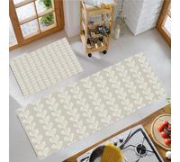Kitchen Runner Rug 2 Pieces, Absorbent Love Leaves Kitchen Mats with Nonslip Backed Vertical Lines Carpet Rugs Soft & Machine Washable, 40x60cm+40x120cm Light Gray