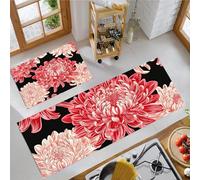 Kitchen Runner Rug 2 Pieces, Absorbent Red And White Chrysanthemum Kitchen Mats with Nonslip Backed Japanese Art Style Carpet Rugs Soft & Machine Washable, 40x60cm+40x120cm Red