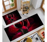 Kitchen Runner Rug 2 Pieces, Absorbent Red Wine Glass Kitchen Mats with Nonslip Backed Photography Style Carpet Rugs Soft & Machine Washable, 40x60cm+40x120cm Claret