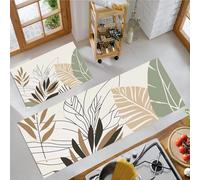 Kitchen Runner Rug 2 Pieces, Absorbent Tropical Leaves Kitchen Mats with Nonslip Backed Simple Line Drawing Carpet Rugs Soft & Machine Washable, 40x60cm+40x120cm Off White