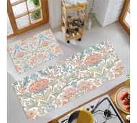 Kitchen Runner Rug 2 Pieces, Absorbent Vine Flowers Kitchen Mats with Nonslip Backed Rural Pastoral Style Carpet Rugs Soft & Machine Washable, 50x80cm+50x150cm Peach