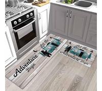 Kitchen Runner Rug, Farmhouse Bear Camper Van Tree Non Slip Runner Carpet Door Mats Floor Mat for Laundry Bedside Bathroom Bedroom Set of 2 Vintage Wood Grain