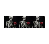 Kitchen Runner Rug Long 45x152cm, Anti Fatigue Non-Slip Floor Mat for Standing, Washable Flannel Rugs Skeleton Holding A Red Rose Runner Rug for Kitchen, Hallways, Entryway, Bedroom
