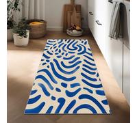 Kitchen Runner Rugs 40 x 120 cm Denim Blue Lines long Non-slip Washable, Minimalism Thin Low Pile Runners for Hallways Floor Carpet for Indoor Bedroom Entryway