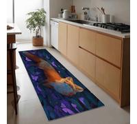 Kitchen Runner Rugs 60 x 180 cm Animal Starry Sky Fox Butterfly long Non-slip Washable, Fantasy Thin Low Pile Green Runners for Hallways Floor Carpet for Indoor Bedroom Entryway
