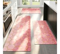 Kitchen Runner Rugs of 3, Non Skid Cushioned Kitchen Mats for Floor Comfort Kitchen Rugs and Mats, Marble Washable Floor Carpet for, Laundry Room, Hallway (Brown, 17''×30''+17.3''×47''+17''×59")