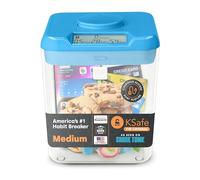 Kitchen Safe Time Locking Container (Medium), Timed Lock Box for Cell Phones, Snacks, and Other unwanted Temptations (Blue Lid + 14 cm Clear Base with Access Port)