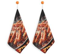 Kitchen Sausage on Fire Hand Towels with Hanging Loops, Highly Absorbent & Quick Drying Towels for Kitchen Bathroom, Microfiber Cleaning Cloth, Dish Towel, Tea Towel Decorative, Dish Rag(12x12)