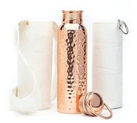 Kitchen Science - Ayurvedic 34oz Copper Water Bottle with Handle - Lab-Tested, Leak-Proof, Includes Sleeve & Carry Bag