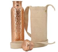 Kitchen Science Copper Water Bottle (34oz/1000ml) w/a Carrying Canvas Bag | 100% Pure Copper Bottle for Drinking Water | Lab-Tested, Heavy Duty & Leak-Proof | Authentic Ayurvedic Copper Water Bottle