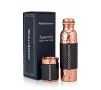 Kitchen Science Copper Water Bottle (34oz/1000ml) w/Copper Tumbler and Leather Sleeves | Pure Copper Bottle for Drinking Water | Lab-Tested, Leak-Proof | Authentic Ayurvedic Copper Bottle
