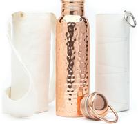Kitchen Science - Gift Set Pure Hammered Copper Water Bottle 34 oz With Handle, Canvas Sleeve & Sling