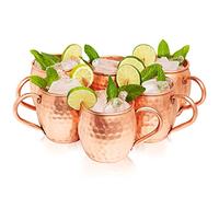 Kitchen Science Moscow Mule Hammered Copper 16 Ounce Drinking Mug, Set of 6 (6)