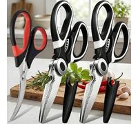 Kitchen Scissors All Purpose - 3 Pack Heavy Duty Stainless Steel Cooking Shears for Cutting Meat, Fish, Poultry, Vegetables, Food Prep, Multipurpose Sharp Kitchen Scissor Set, Dishwasher Safe, RED