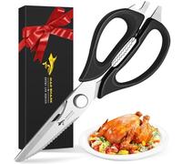 Kitchen Scissors, Dismountable, Stainless Steel Poultry Scissors with Non-Slip Handle, Dishwasher Safe and Versatile, for Chicken Bones, Meat, Fish, Includes Nutcracker and Bottle Opener (Black)