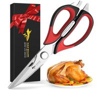 Kitchen Scissors, Dismountable, Stainless Steel Poultry Scissors with Non-Slip Handle, Dishwasher Safe & Versatile, for Chicken Bones, Meat, Fish, Vegetables, Works as Nutcracker & Bottle Opener (Red)