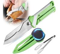 Kitchen Scissors & Knife 2-in-1, Sharp Poultry Shearswith Magnetic Protective Sheath, Heavy Duty Meat Poultry Food Shears+BBQ Tongs, High-Hardness German Mo-V Steel Kitchen Shears for Food BBQ