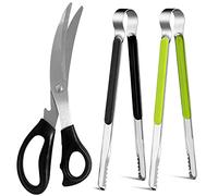 Kitchen Scissors, Korean Barbecue Sheras and Tongs Set,Kitchen Scissors for Meat Cutting, Chicken, Vegetables,Stainless Steel Non-slip Serrated Sharp BBQ Multipurpose Kitchen Sheras Tongs