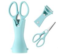 Kitchen Scissors with Magnetic Storage Base Serrated Blade Shears for Foods Comfortable Handle - Bottle Opener Peeler in Scissors Holder