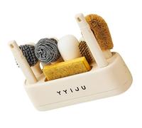 Kitchen Scrub Brush and Sponge Set with Holder, Washing Set for Grease, Food Mess, Sink, Stove, Pans, Bathroom Scrub Brush Pan Scrubber Sink Holder Stove Scrubber Scouring Pad Cookware Countertop Home
