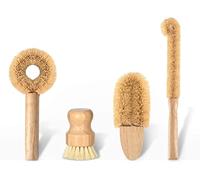 Kitchen Scrub Brush Set of 4, All Natural Cleaning Brushes for Dish/Bottle/Vegetable/Pan/Pot, Scrubber with Bamboo Handle and Coconut Fibers Bristles