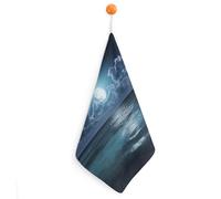 Kitchen Sea And Moon Hand Towels with Hanging Loops, Highly Absorbent & Quick Drying Towels for Kitchen Bathroom, Microfiber Cleaning Cloth, Dish Towel, Tea Towel Decorative, Dish Rag(12x12)