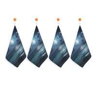 Kitchen Sea And Moon Hand Towels with Hanging Loops, Highly Absorbent & Quick Drying Towels for Kitchen Bathroom, Microfiber Cleaning Cloth, Dish Towel, Tea Towel Decorative, Dish Rag(12x12)