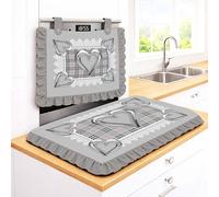 Kitchen Set Oven Cover 40 x 50 cm + Hob Covers 46 x 70 cm 100% Hypoallergenic Microfibre Metallic Hearts Design and Frilled Tartan Pattern - Full Protection Digital Print 4K Made in Italy (Grey) (Grey