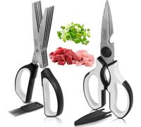 Kitchen Shears by Gidli - Lifetime Replacement Warranty- Includes Herb Scissors As a Bonus - Heavy Duty Stainless Steel Multipurpose Ultra Sharp Utility Scissors