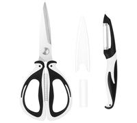 Kitchen Shears, Stainless Steel Blades with Soft Grip Handles, 1 Pair of Heavy-Duty Multi-Purpose Kitchen Shears, 1 Peeler, Black/White