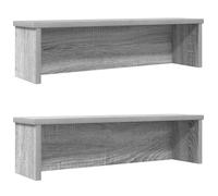 Kitchen Shelves Stackable Pack of 2 Grey Sonoma Wood Material 60 x 15 x 16 cm Organiser Shelf for Kitchen Utensil Holder and Cutlery Holder for Storage on Worktop and Drawer